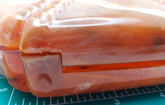 Amber Colored Clam Shell Case Fossilized Design S… - image 3