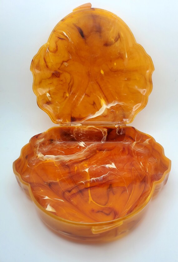 Amber Colored Clam Shell Case Fossilized Design S… - image 5