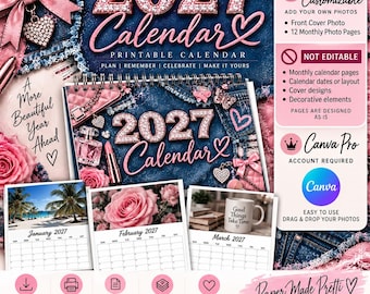 2027 Editable Canva Calendar Template (Digital Download)