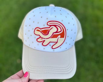 Lion King Inspired Trucker Hat: Hand-Embellished Gem Patch