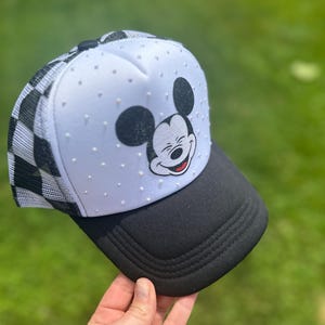 Black Checkerd Magical Mouse Sparkling Trucker Hat!
