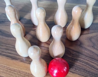 Mini bowling - Boule en bois - Quilles en bois - Quilles