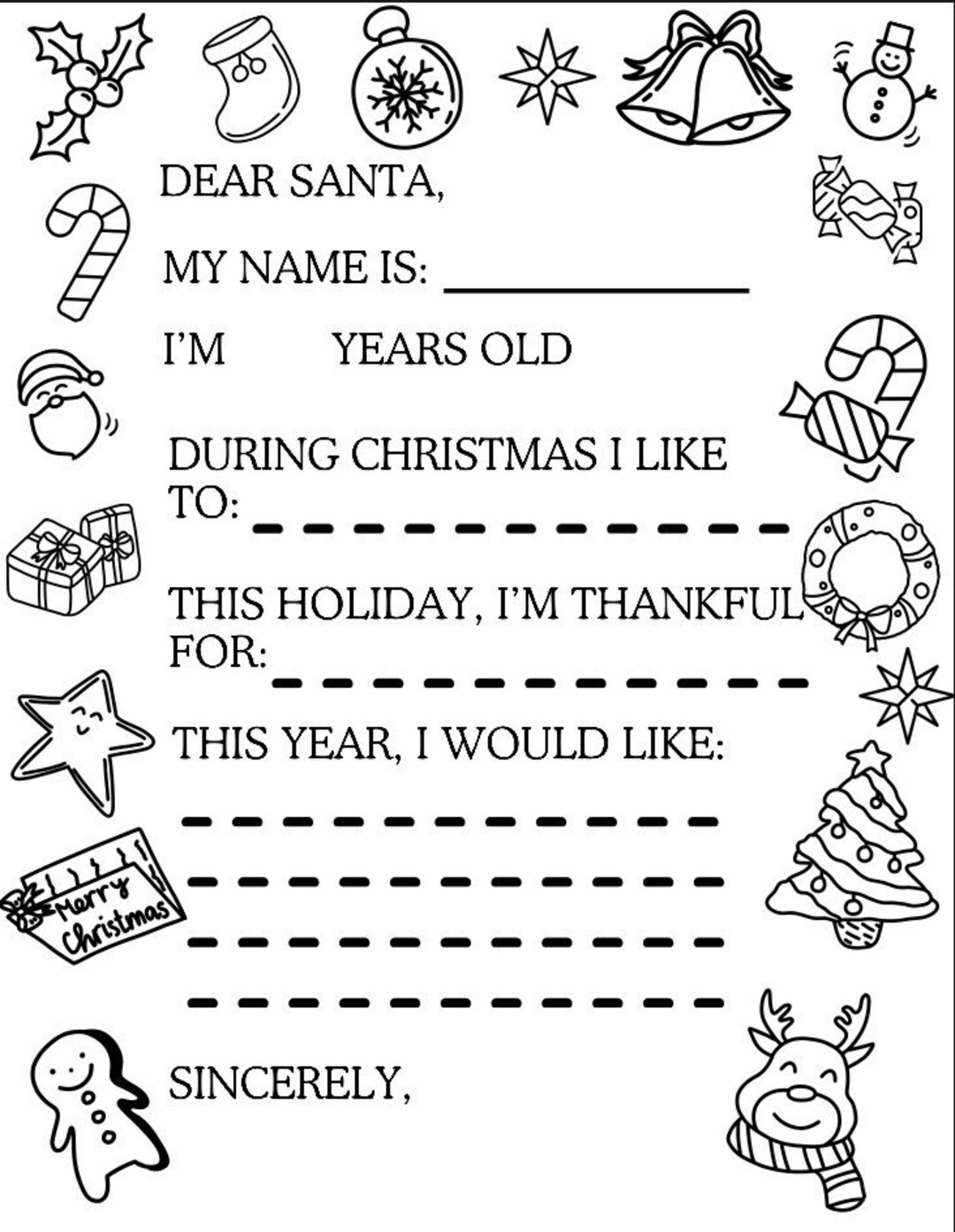 Letter to Santa Coloring Page, Digital Download Etsy