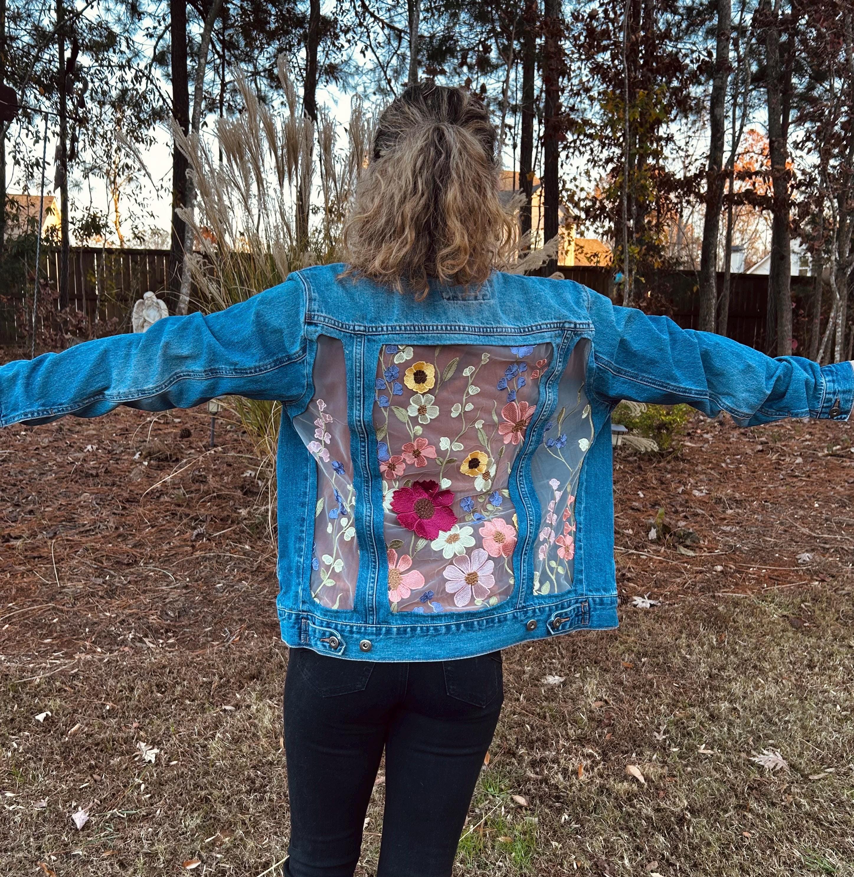 Custom Denim/jean Jacket With Boho Lace Floral Appliques - Etsy