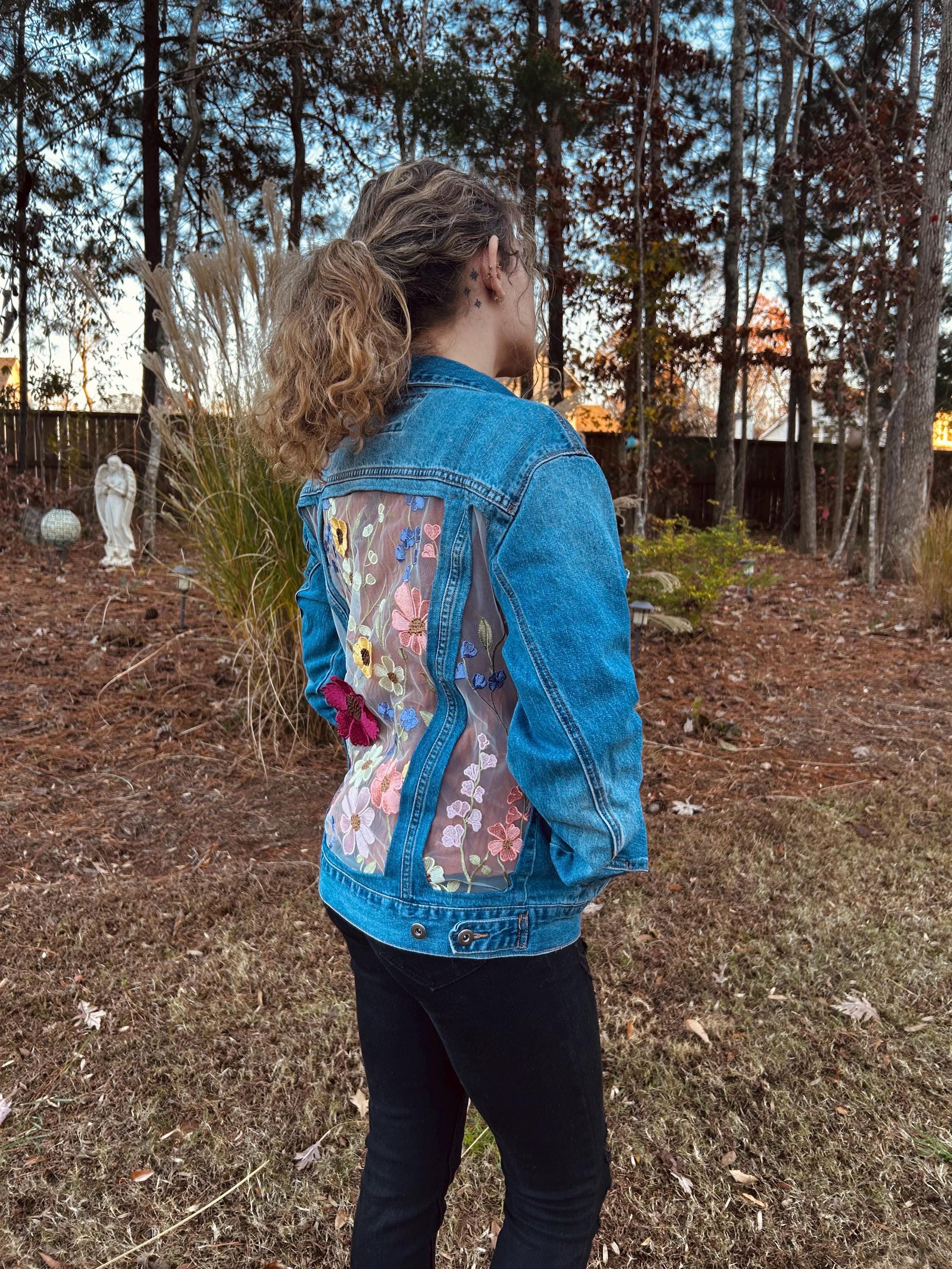 Custom Denim/jean Jacket With Boho Lace Floral Appliques - Etsy