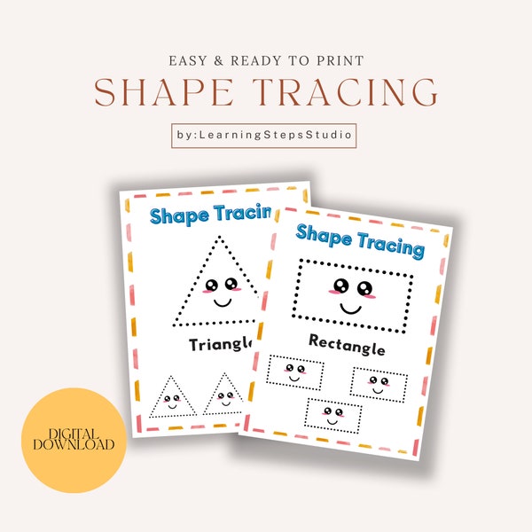 Educational Shape Tracing Worksheets - Printable Preschool & Kindergarten Learning - Homeschool Fun Activity for Kids, Digital Download