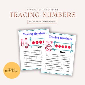 Number Tracing Worksheets 1-10 Printable | Preschool & Kindergarten Number Tracing | Homeschool Worksheets for Kids | Digital Download