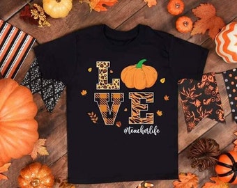 Love Fall, Teacher,  DTF Transfer Film to T-shirt, Heat Iron on Transfer, Ready to Press, DTF transfer T shirt Heat Machine