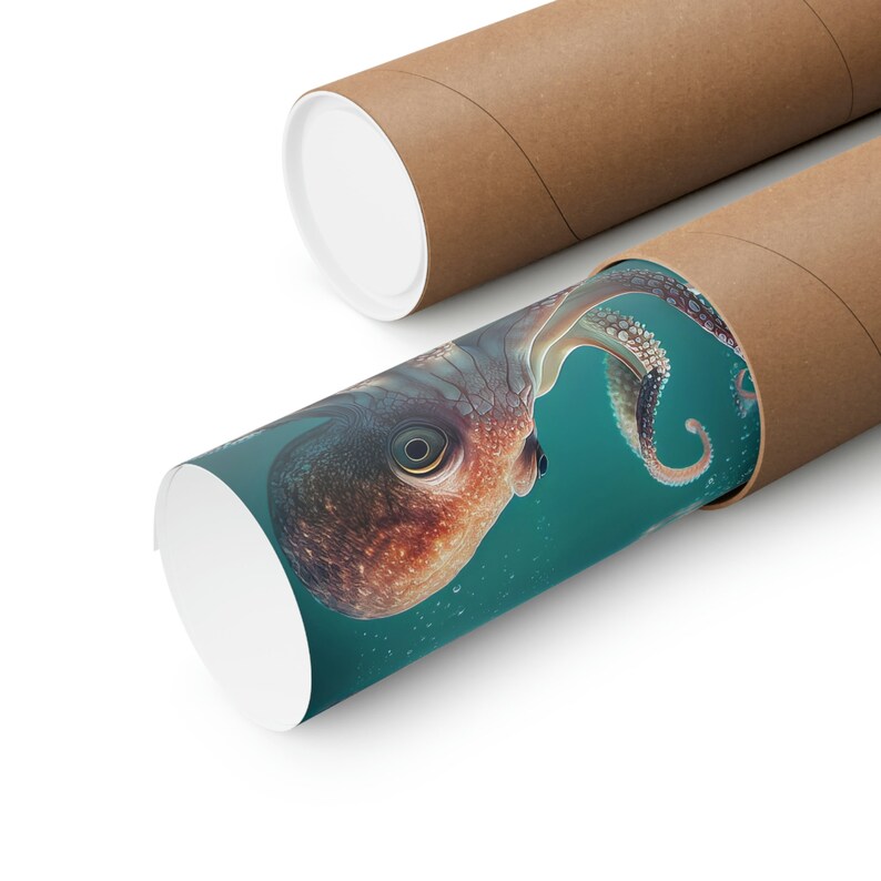 Premium Museum Grade Paper Majestic Octopus on Ocean Floor Portrait