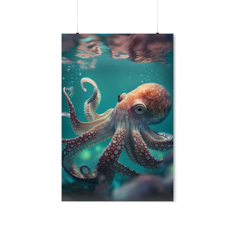 Premium Museum Grade Paper Majestic Octopus on Ocean Floor Portrait