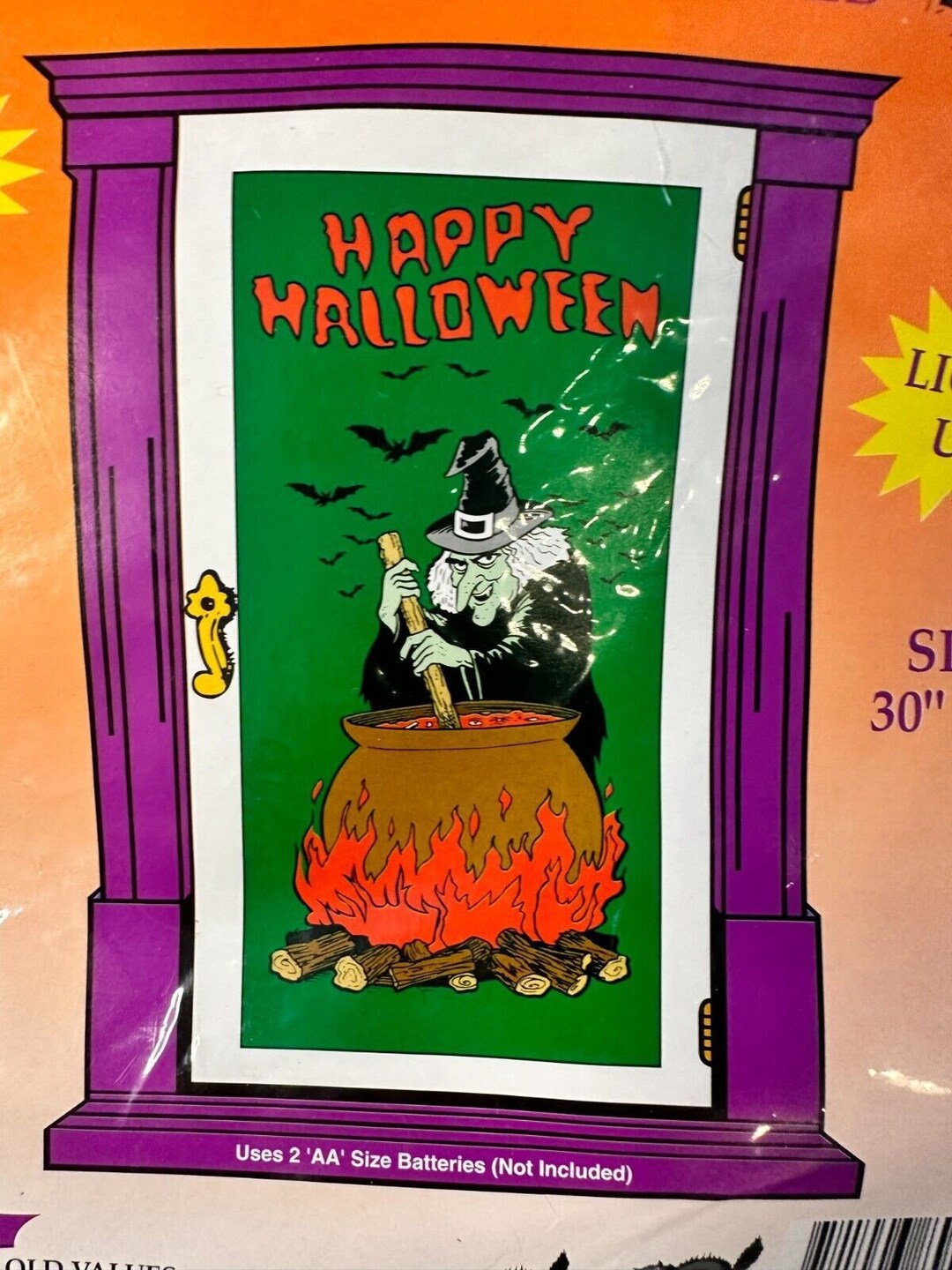 Vintage 90s Halloween Light up Door Cover Witch With Cauldron Etsy