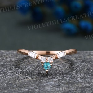 Kite cut turquoise wedding band vintage curved moissanite wedding ring natural turquoise stacking ring custom 14k solid gold rings for women