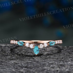 Turquoise Wedding Ring Moissanite Wedding Band Rose Gold Marquise Wedding Band Anniversary Wedding Rings For Women Moissanite Promise Ring