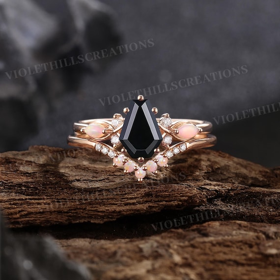 Coffin Shaped Onyx Engagement Ring Set Marquise Cut Australian