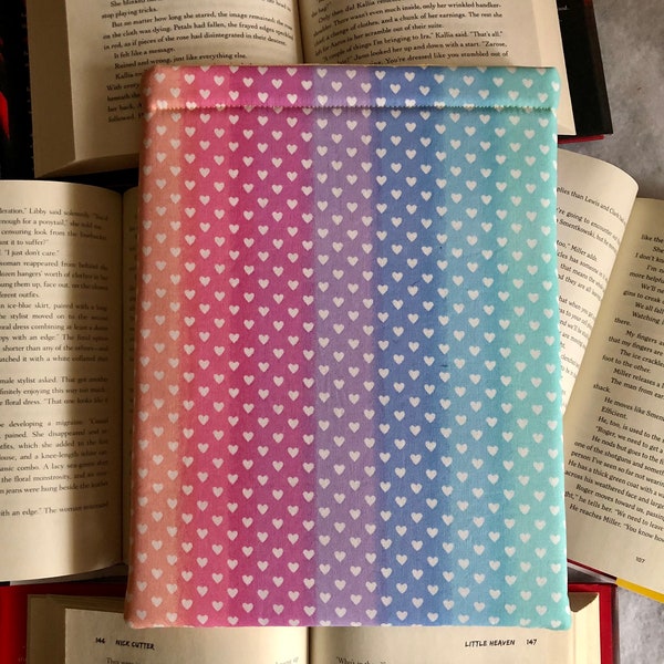 Pastel Hearts Book Sleeve, Kindle Sleeve, Book Cover, Book Protector, Book Lover, Gifts, Book Accessories
