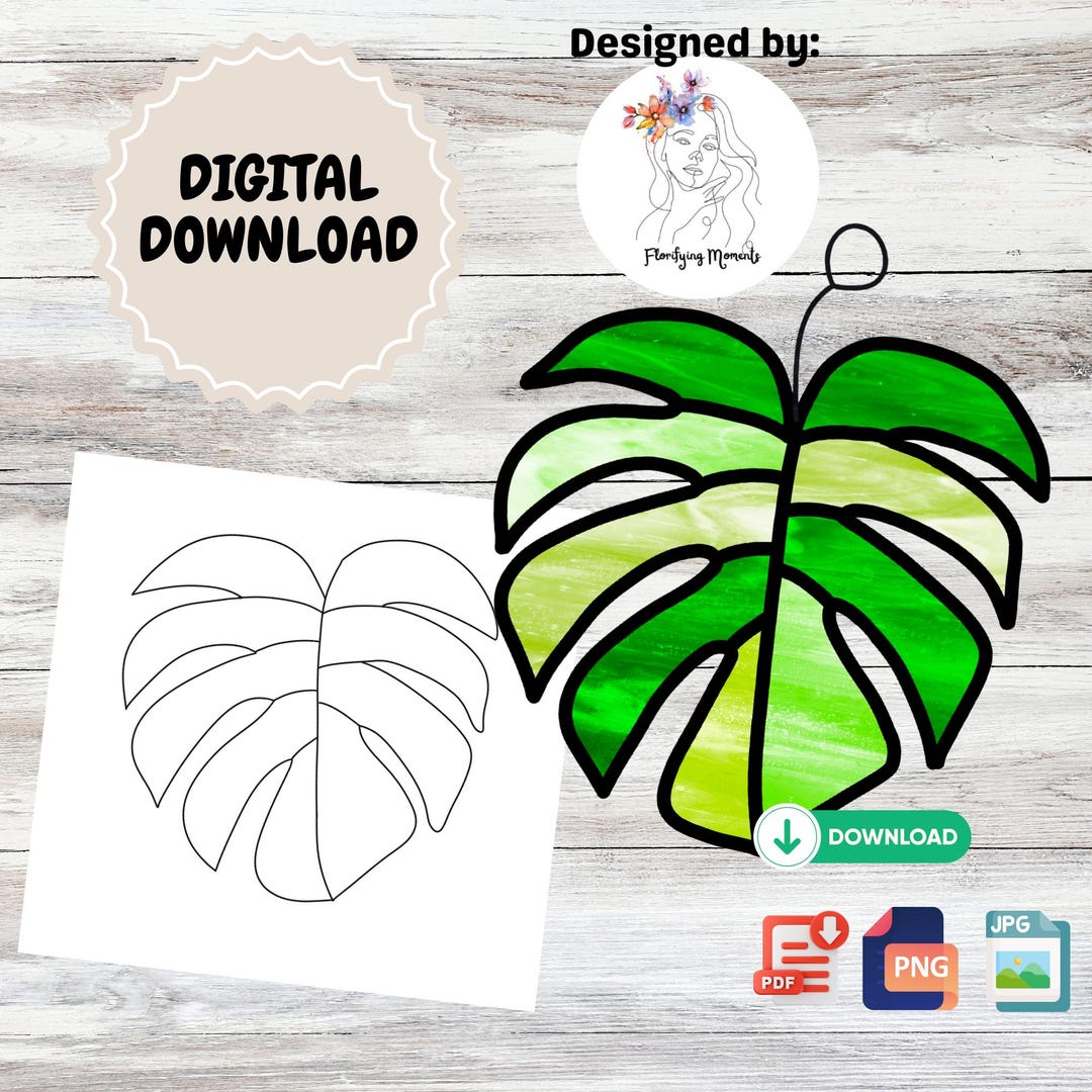 Copy Monster Pattern Glass Monstera Stained Glass Pattern | Digital Download | DIY Tropical ...