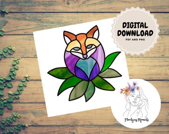 Cute Fox Stained Glass Pattern, Simple Fox Design, Suncatcher, Beginner, Easy Pattern, Digital download, printable pattern