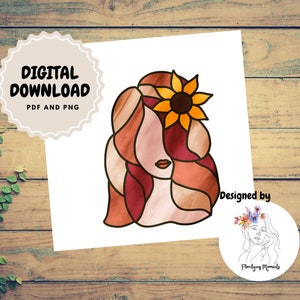 Flower Lady Stained Glass Pattern, Simple Lady Pattern, Beginner, Easy Stained Glass Pattern, Digital Download, Printable pattern