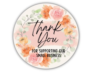 Thank You sticker, Peach and Pink Flowers, Round Stickers, Wedding Thank you, Packaging Label, Round Gift Tag, PNG Cricut/Silhouette