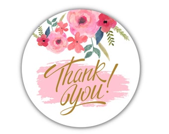 Thank You sticker, Pink Flowers Stickers, Round Stickers, Wedding Thank you, Packaging Label, Round Gift Tag, PNG Cricut/Silhouette