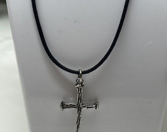 Bob Siemon  metal  Cross Pendant on Leather Cord, 30"