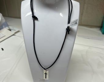 Bob Siemon  metal  Cross Pendant on Leather Cord, 30"