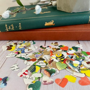 Vintage Children's Book Confetti, 200 Baby Shower Heart-Shaped Confetti, Little Golden Books Confetti image 2