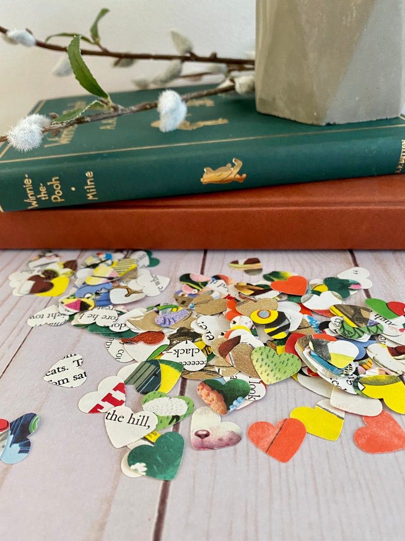 Vintage Children's Book Confetti, 200 Baby Shower Heart-Shaped Confetti, Little Golden Books Confetti image 2