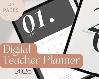 2026 Minimalistische digitale lerarenplanner voor middelbare scholen, (interactieve pdf).