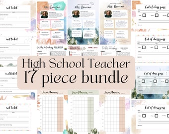 Afdrukbare bundel voor leraar middelbare school, klasbenodigdheden (digitaal)