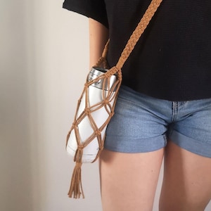 Macramé waterfleshouder | Waterfles tas | Wijnfleshouder | Schoudertas | Boho accessoire