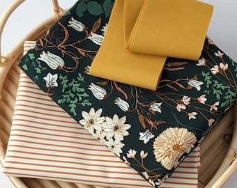 Lillian Whole Cloth Quilt Kit | Bluebells + Buttercups Lark Honey Stripes | DIY Heirloom Baby Blanket | sage botanical peach blush