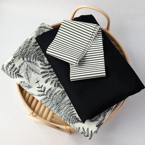 Elijah Whole Cloth Quilt Kit | DIY Heirloom Baby Blanket | Black + White Botanical line drawn fern woodland aesthetic nursery
