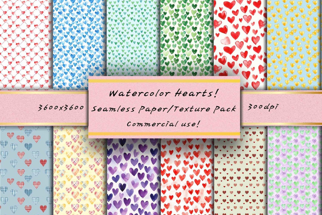 Seamless Watercolor Hearts Digital Paper Perfect for Valentines Day ...