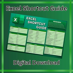 Excel Shortcut Guide | Essential shortcut cheat sheet for Microsoft excel, perfect for beginners and professionals - Instant Download