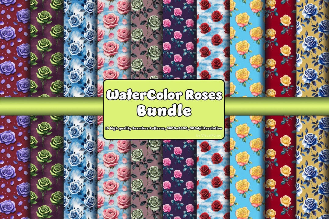Seamless Watercolor Roses Digital Paper Pack – 12x12 300dpi Floral ...