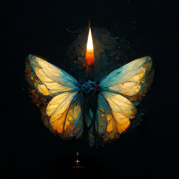 Candle Moth - Digital Art Painting, Surreal, AI Generated, Wall Art, Square, High Quality Artwork, Print, Digital Download