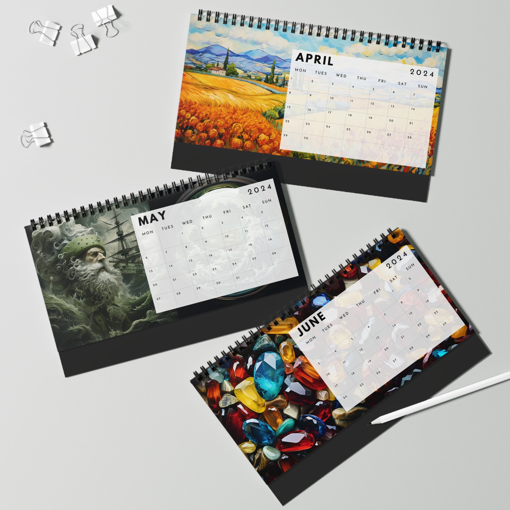 2024 Ai-art Desk Calendar PRINTED 10x5 Inches, Spiral Bound on Top ...