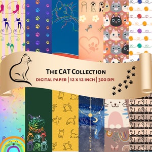 The CAT COLLECTION Digital Paper Pack, Set of 14 papers, Instant Download, Cats, Cute, Kawaii, Scrapbooking