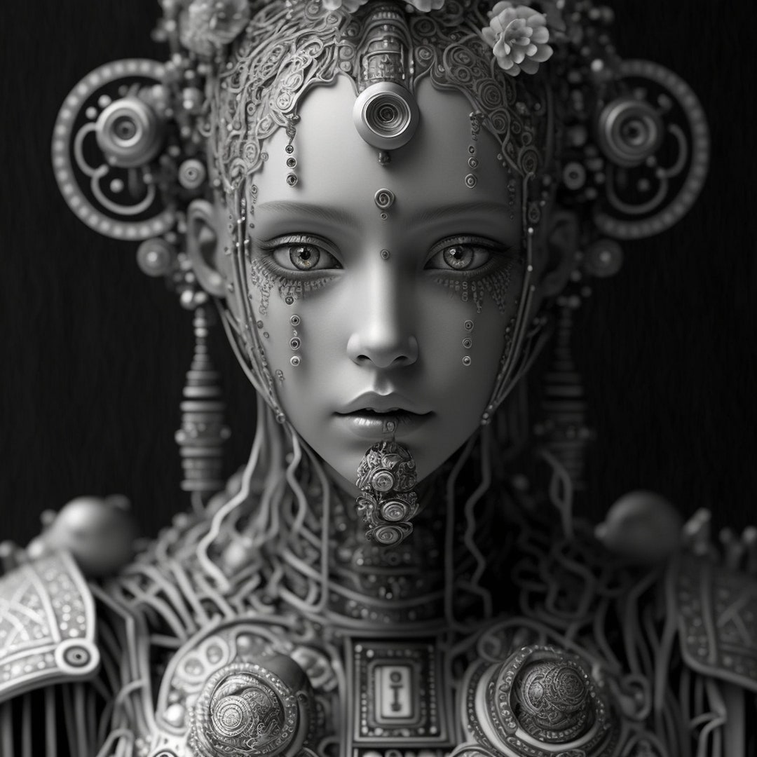 Robot Girl Digital Art Print, AI Generated, Wall Art, Square, AI Art, Digital Download, Home