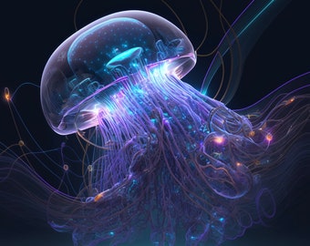 Jellyfish - Digital Art Print, AI Generated, Wall Art, Square, AI Art, Digital Download, Home Decor, Printable, Midjourney, Ocean, Sea