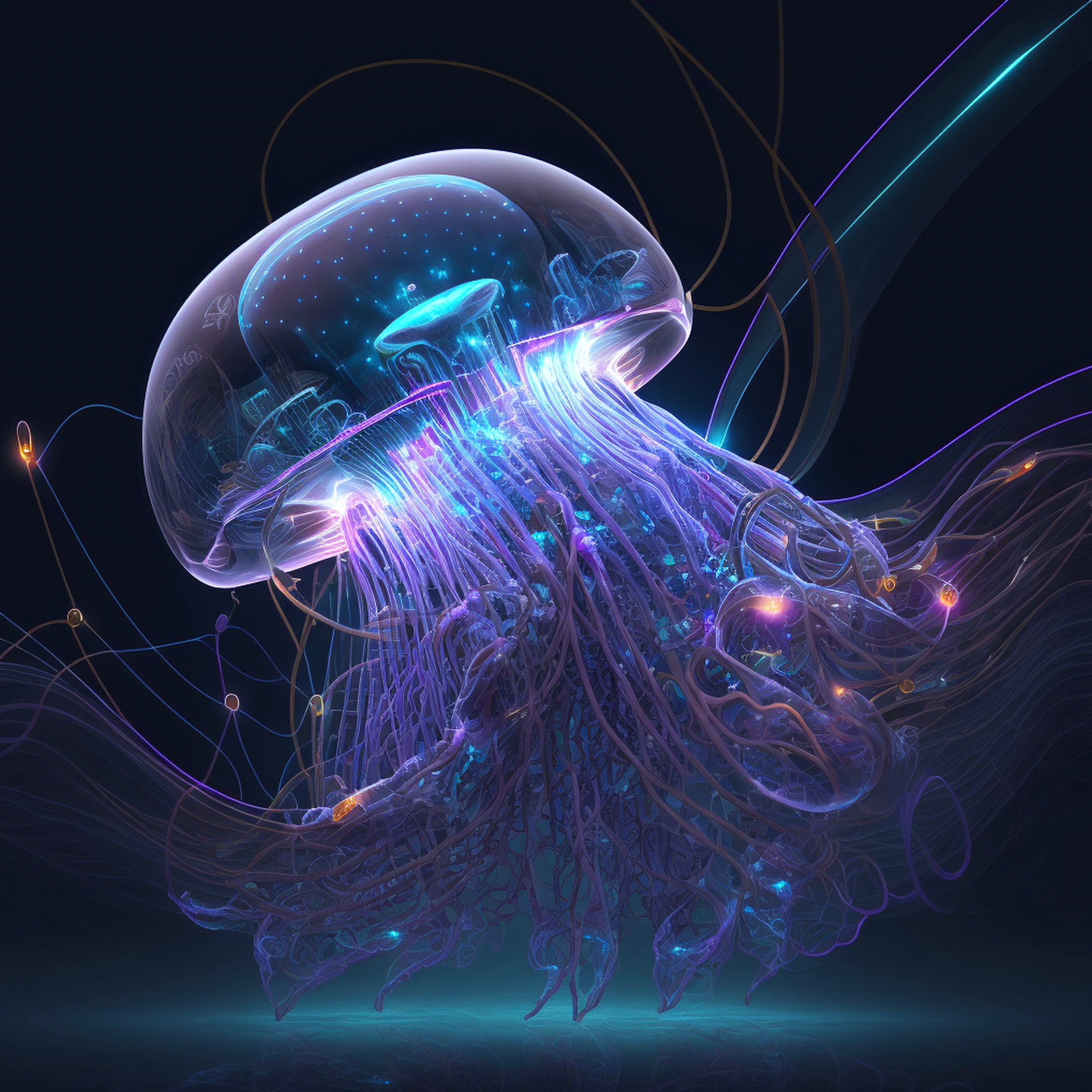 Jellyfish Digital Art Print, AI Generated, Wall Art, Square, AI Art