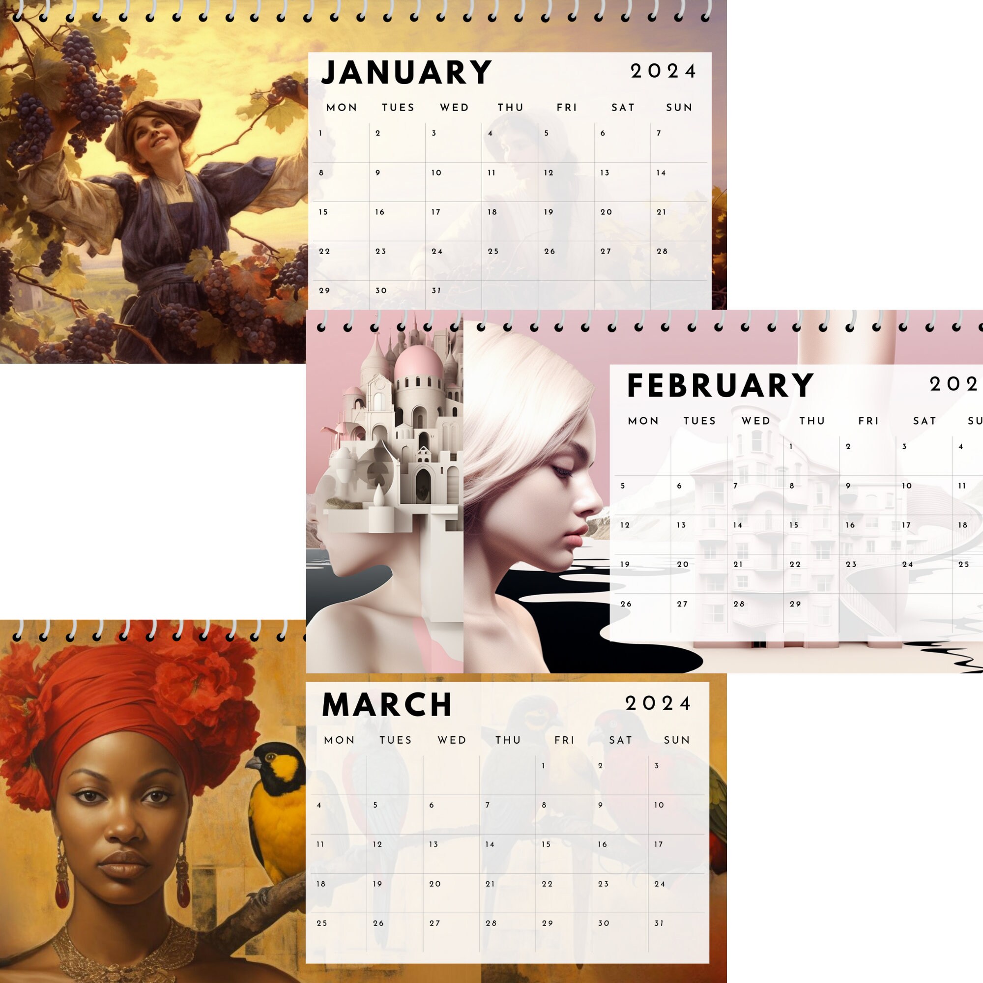 2024 Ai-art Desk Calendar DIGITAL 10x5 Inches, Printable, Desk Decor ...