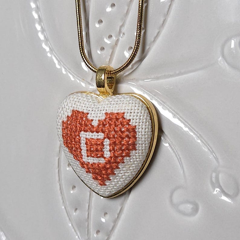 Custom Letter Cross Stitch Heart Necklace Etsy Australia