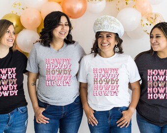 Camiseta Howdy, camisa Yeehaw, camisa Howdy, camiseta Cowgirl Bachelorette Howdy, viagem para meninas em Nashville, camisa com botas de cowgirl, camisa Boho, camisa Country Girl