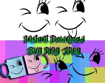 Wink Faces SVG, PNG, JPEG Files for Cricut (Digital Download)