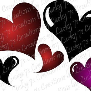 5 Corazones Lindos Rojo Negro Rosa Uso de Descarga Instantánea para Tazas Vasos Almohadas Camisetas Arte de Pared Tarjetas de Felicitación Sombreros Totes Bolsas Cortar Archivos