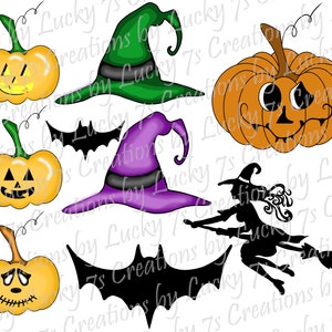 Diseños de Happy Halloween (sombreros de brujas, murciélagos, calabazas, brujas) Uso para tazas, vasos, almohadas, camisetas, arte de pared, tarjetas de felicitación, sombreros, termoadhesivos
