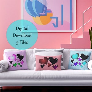 Herz SVG Combo Pack 5 SVG Digital Downloads Verwendung für Tassen, Becher, Kissen, T-Shirts, Wandkunst, Grußkarten, Hüte, Tragetaschen, Taschen, Bügeleisen