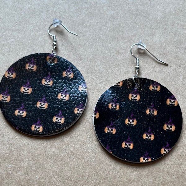 Pumpkin Patch Faux Leather Halloween Earrings